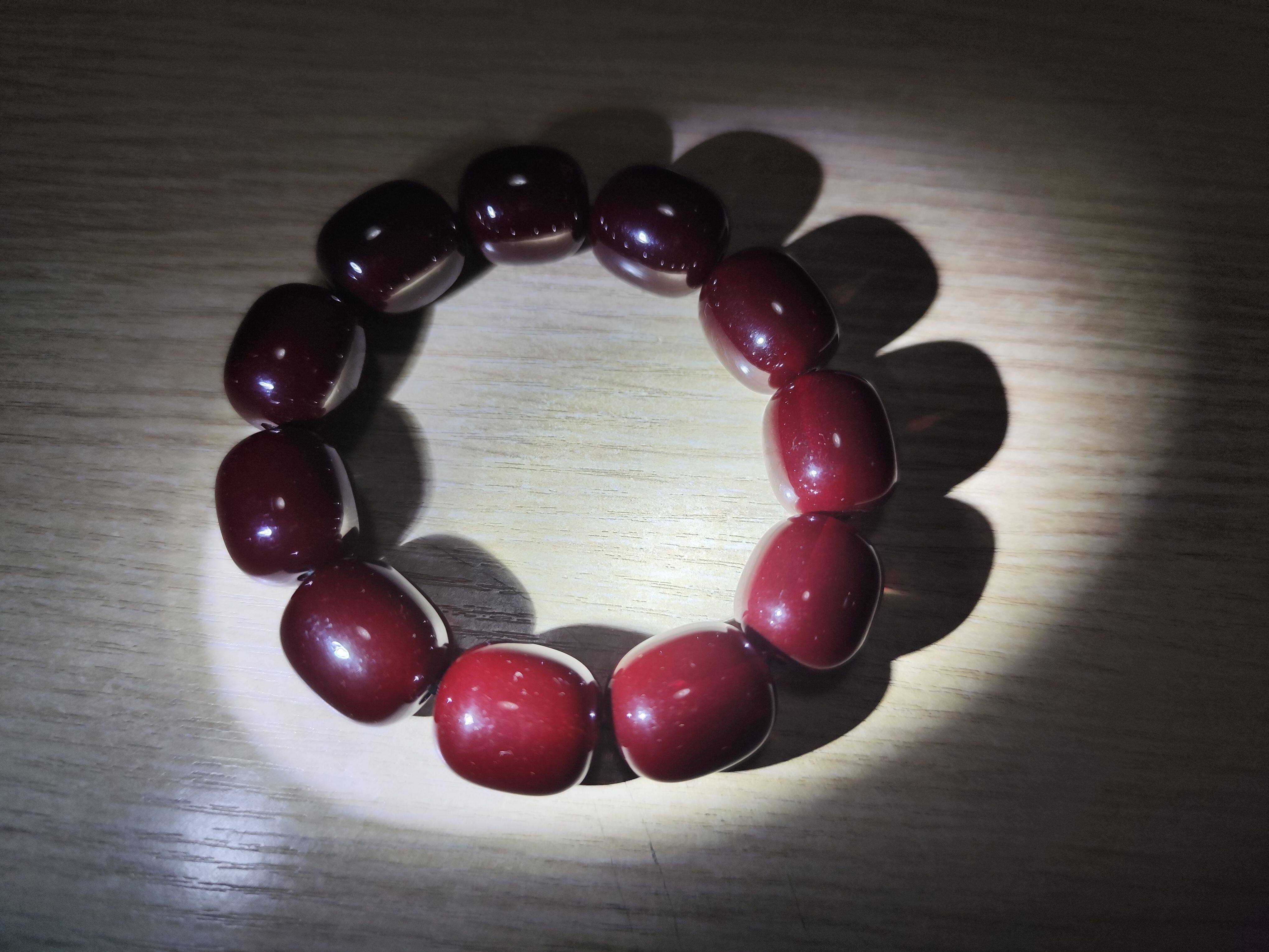 中东蜜蜡老料强紫面黄绿精灵手串手链变色款