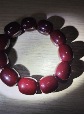 中东蜜蜡老料强紫面黄绿精灵手串手链变色款