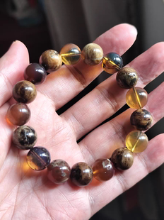 天然原矿无优化缅甸琥珀溶洞多宝圆珠手串手链12.5MM兰珀根珀