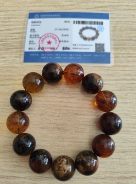 天然琥珀蜜蜡缅甸多宝17mm+大手串根珀雨花溶洞金蓝珀