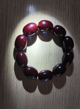 中东蜜蜡巨版蓝精灵爆芯大桶珠手串24x17.5mm大手围变色老料