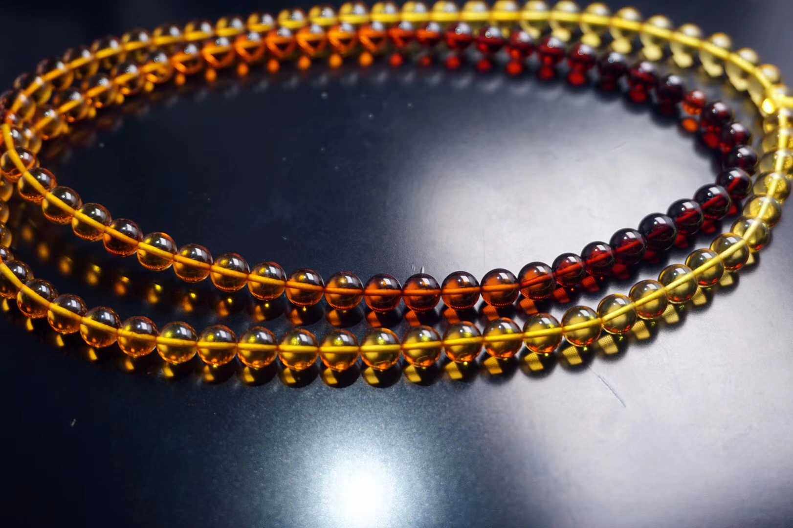 天然波兰琥珀血珀金珀彩虹佛珠项链7mm手链手串4圈时尚饰品特价