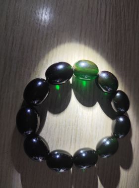 中东蜜蜡墨绿丝蜡枣珠手串内有云雾22x15mm很耐看男生也能戴