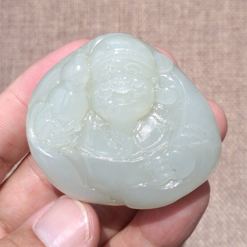 新疆和田玉籽料财神吊坠纯天然白玉招财纳福玉石挂件雕刻男女款