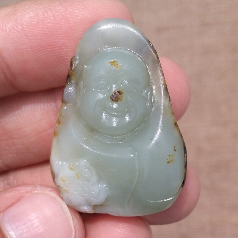 玉饰传奇新疆和田玉籽料童子吊坠秋梨皮连生贵子出人头地玉石挂件