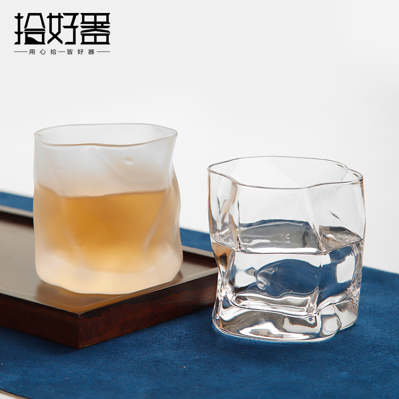 家用透明玻璃杯磨砂水杯茶具小杯子日式酒杯简约耐热茶杯绿茶花茶