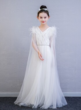 儿童古筝演出礼服2026新款中式古典白色显瘦气质长款走秀考级礼服
