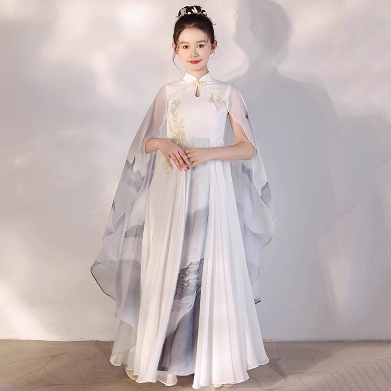古筝演出服女童朗诵比赛秋季合唱舞蹈服装中国风二胡琵琶演奏礼服