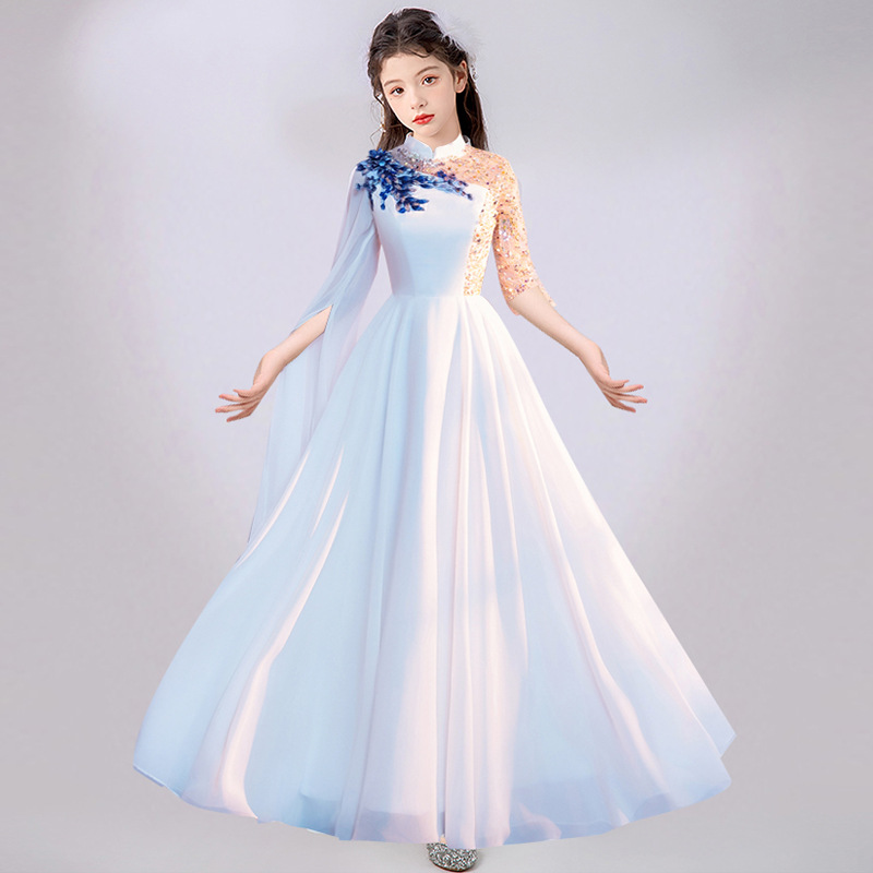 女童大合唱团演出服中国风儿童古筝礼服小主持红歌舞台民乐演出服