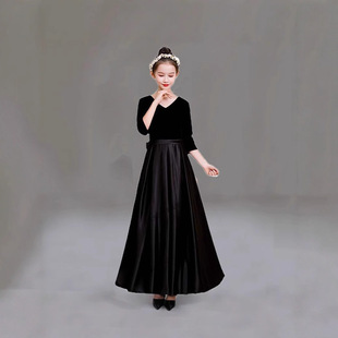 儿童礼服女童丝绒钢琴演奏礼服生日公主裙学生独奏合唱服工厂直销