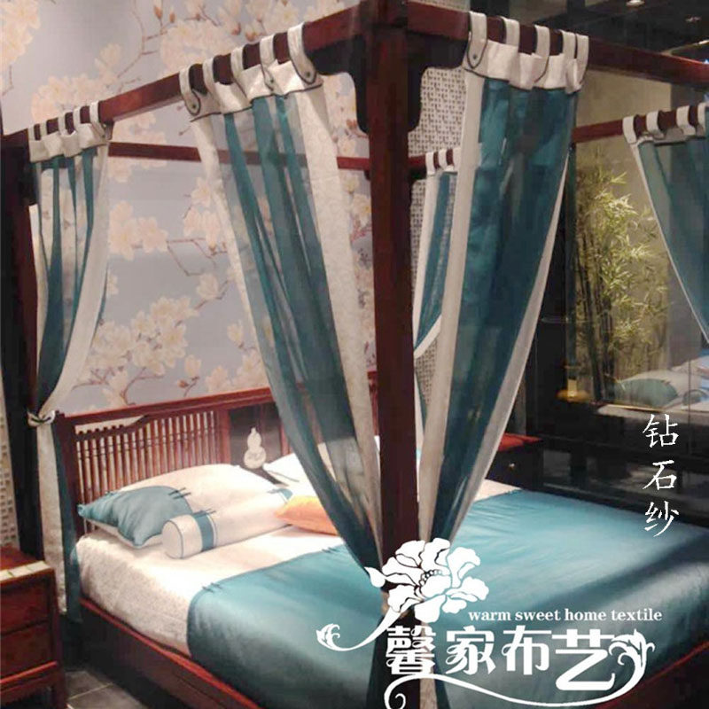 原创定制新中式仿古古典床帘四柱架子实木床床幔拔步床蚊帐纱幔_虎窝淘