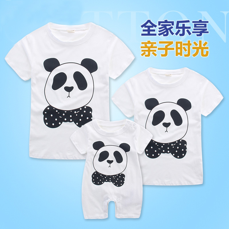 婴儿亲子装夏装一家三口四口母子短袖t恤3母女连体衣爬服宝宝哈衣