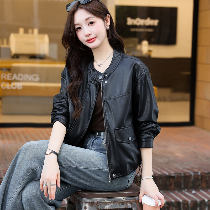 2025新款立领皮衣外套女短款