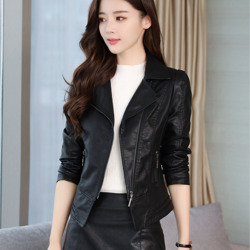 短款皮衣女2021秋冬季装新款收腰修身皮外套时尚皮夹克加夹棉上衣