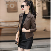 新款 修身 显瘦短款 画艺比2025秋装 皮衣女上衣收腰皮外套时尚