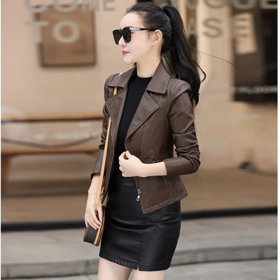 画艺比2025秋装新款修身显瘦短款皮衣女上衣收腰皮外套时尚