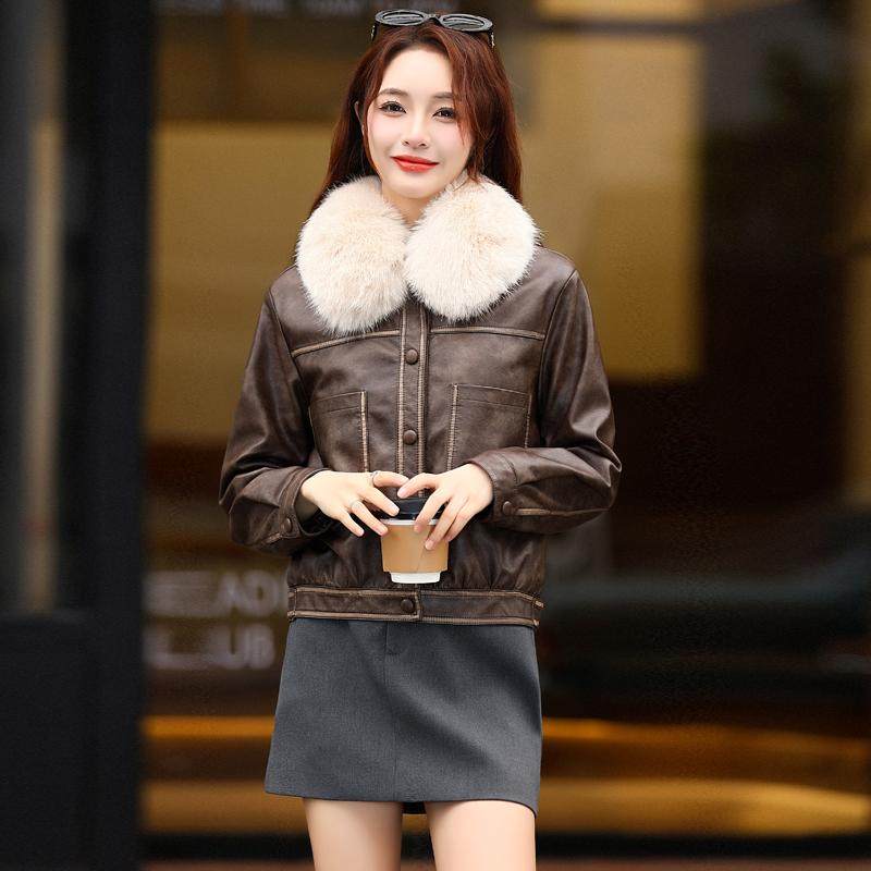 2025冬季港风新款宽松百搭显瘦皮衣女士短款时尚加绒皮外套皮夹克,女装/女士精品,皮衣,淘宝优惠券,粉丝福利购,淘宝优惠卷