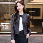 2025新款 圆领加绒加厚皮衣外套女短款 休闲百搭复古机车服外套上衣