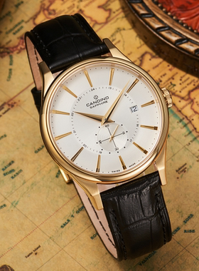 瑞士手表卡天龙男式石英手表银色表盘模拟显示黑色表带 C4559/1