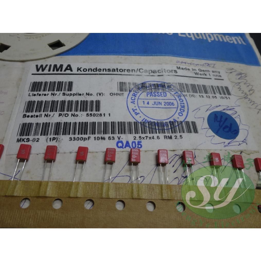 WIMA MKS02 0.0033uF/63V 3.3nf 3300pf 3n3 332全新薄膜电容2.5m