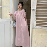 粉色法式甜美减龄泡泡袖连衣裙女夏季2025新款慵懒风休闲浪漫长裙，女装连衣裙，浙宝125