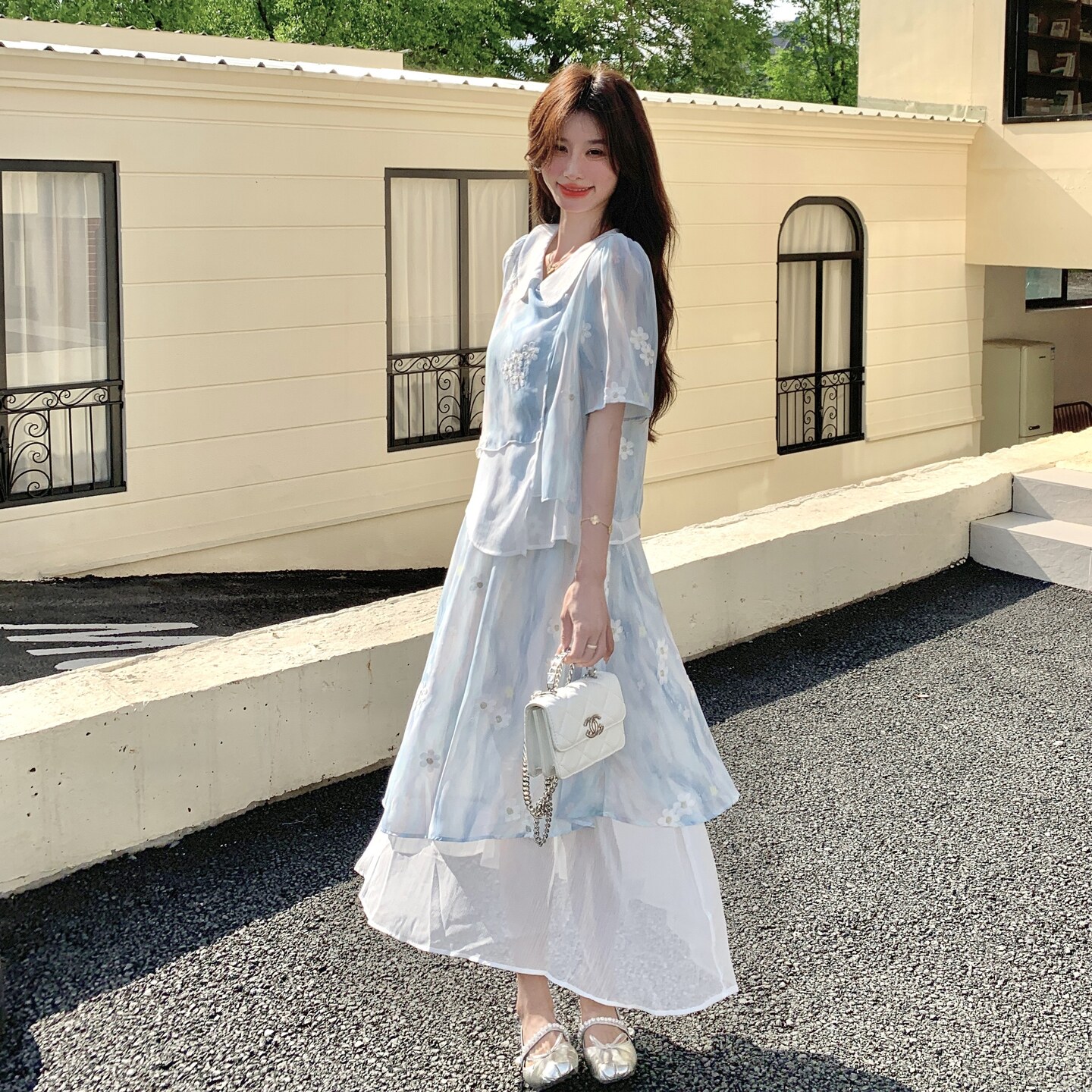 时尚套装气质连衣裙甜美法式女装温柔显瘦夏季长裙短袖碎花小个子,女装连衣裙,浙宝125