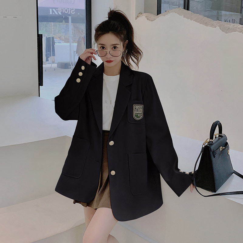 现货主推！秋季新款学院风徽章个性百搭西装外套9008-P120-控178，女装西装，浙宝125