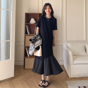 新中式国风黑色连衣裙套装女2025夏季新款高级感水墨画马甲两件套图片