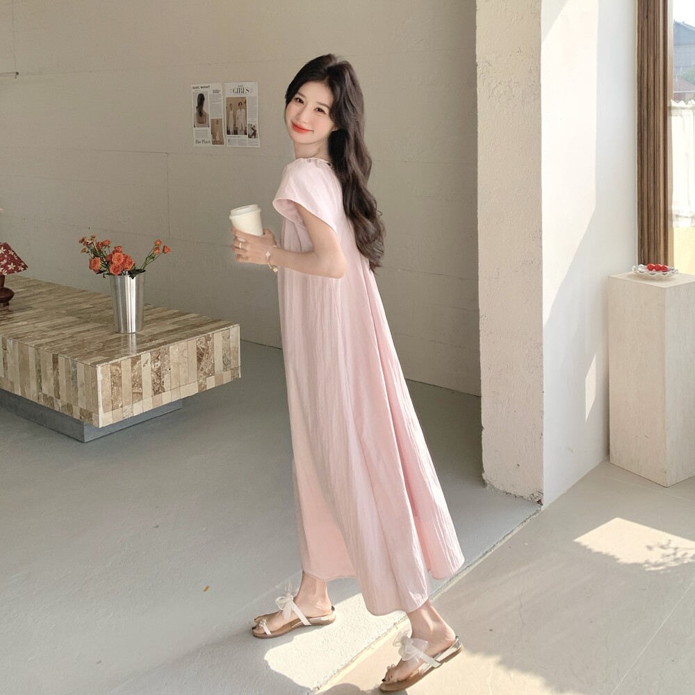 法式温柔风粉色连衣裙女2025夏季新款甜美超好看海边度假露背长裙,女装连衣裙,浙宝125