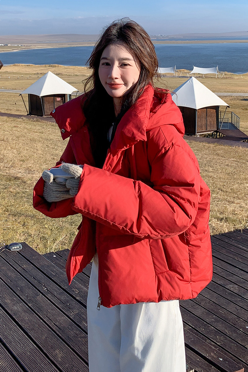 新款！已出货！红连帽羽绒棉服外套9899-P165-控248,女装棉衣/棉服,浙宝125