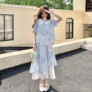 时尚套装气质连衣裙甜美法式女装温柔显瘦夏季长裙短袖碎花小个子图片