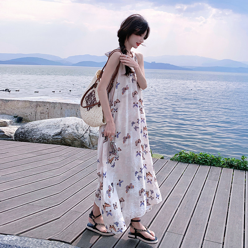 松弛感穿搭新中式连衣裙2025夏季国风文艺小众不撞款独特印花长裙,女装连衣裙,浙宝125