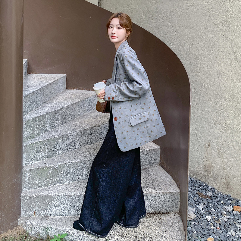小众设计感西装女2025早春新款气质碎花灰色chic小个子宽松外套,女装西装,浙宝125