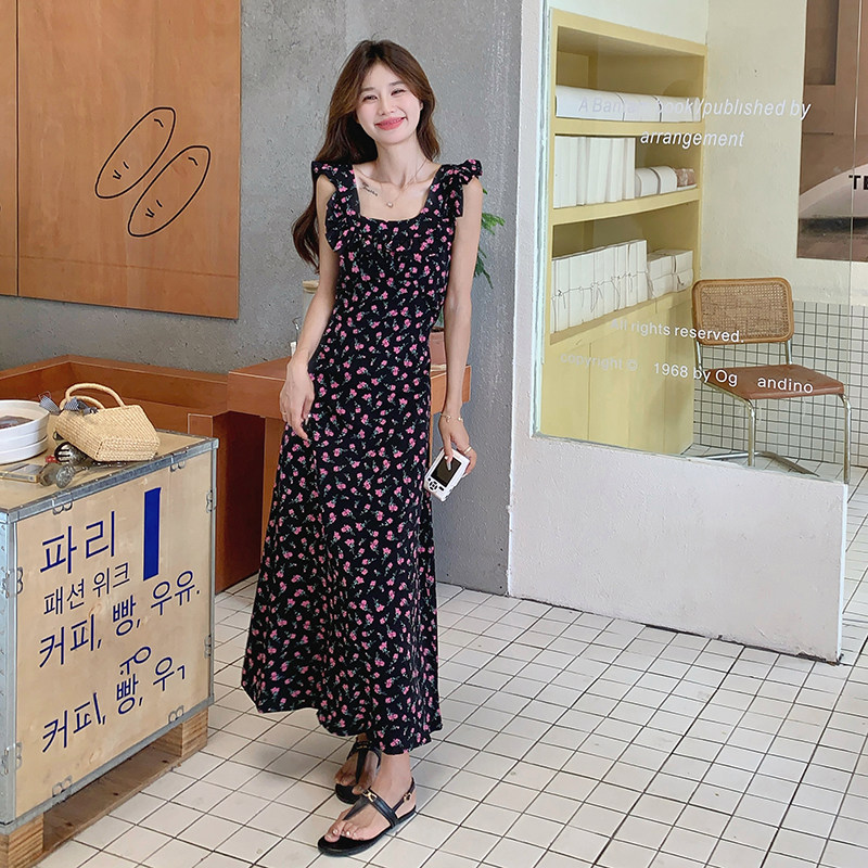 复古赫本风飞飞袖碎花裙女夏季2025新款修身显瘦高级感法式连衣裙,女装连衣裙,浙宝125