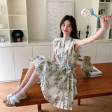 国风新中式水墨画连衣裙女夏季2024新款学院风小个子宽松无袖裙子，女装连衣裙，浙宝125