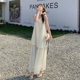 米白色假两件无袖连衣裙女2025年夏季新款韩版设计感海边度假长裙，女装连衣裙，浙宝125