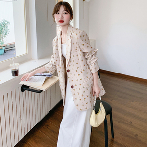 小众设计感西装女2025早春新款气质碎花灰色chic小个子宽松外套图片
