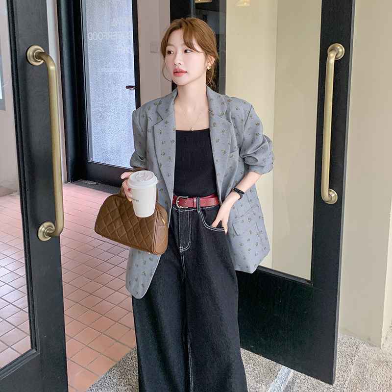 小众设计感西装女2025早春新款气质碎花灰色chic小个子宽松外套,女装西装,浙宝125