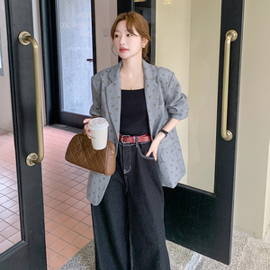 小众设计感西装女2025早春新款气质碎花灰色chic小个子宽松外套图片