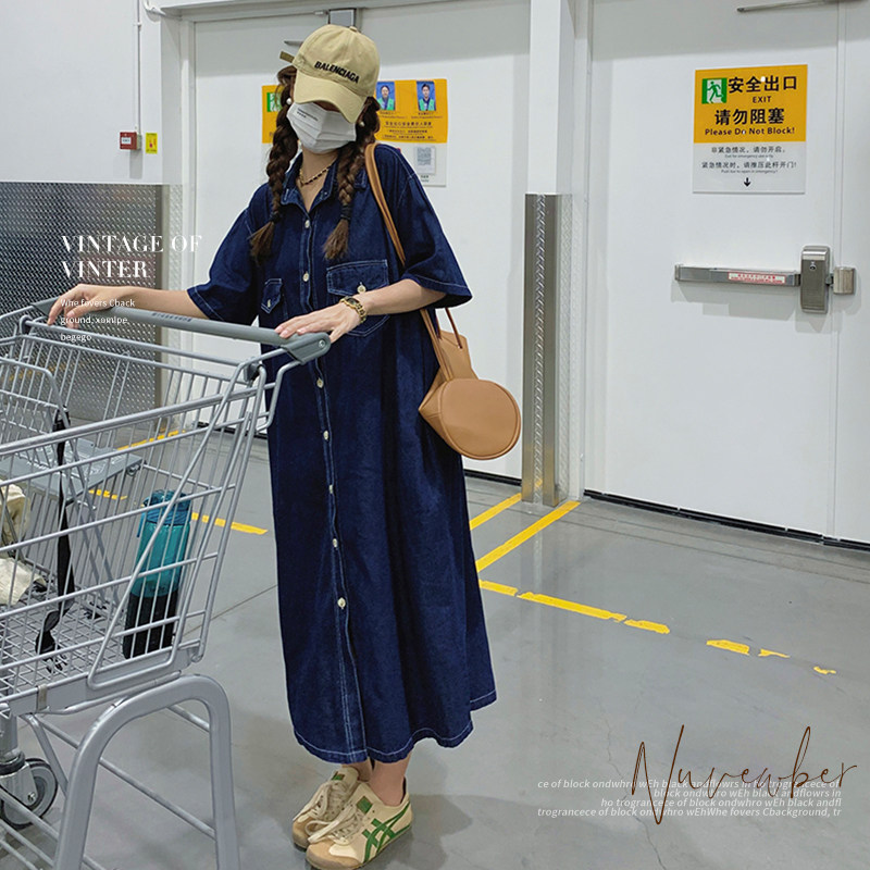 休闲chic牛仔连衣裙女夏薄款2025新款高级感宽松显瘦工装衬衫长裙,女装连衣裙,浙宝125