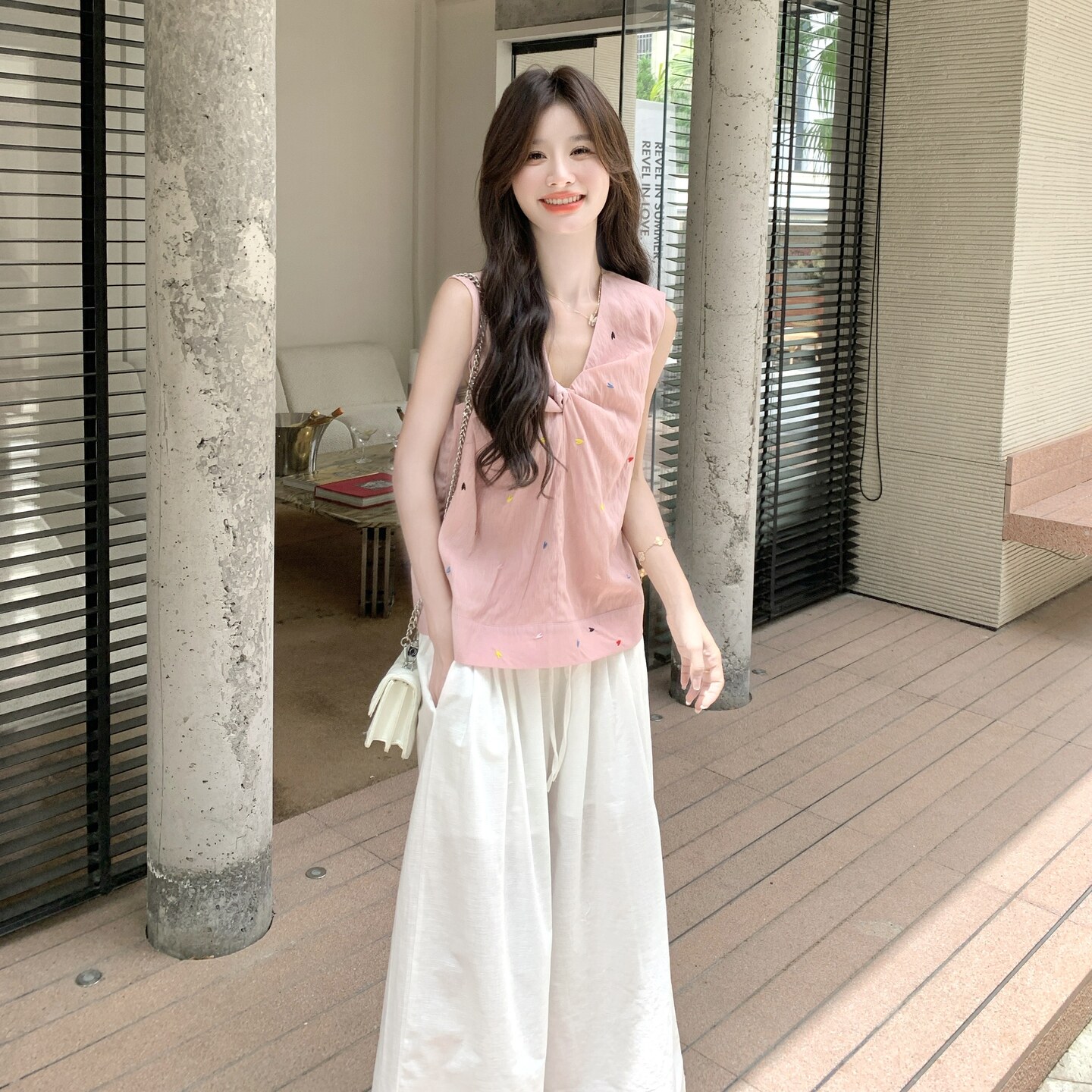 温柔系穿搭休闲套装女2025夏季新款韩系减龄刺绣背心阔腿裤两件套,女装套装/套裙,浙宝125