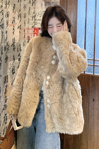 【新款】现货！奶杏色皮毛一体环保皮草 9901-P225-控328图片