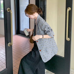 小众设计感西装女2025早春新款气质碎花灰色chic小个子宽松外套图片