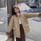 数据！现货菱格撞色灯芯绒PU皮衣外套9099-P185-控268，女装棉衣/棉服，浙宝125