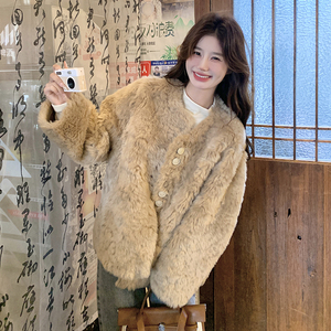 高级感毛绒外套女冬季新款小个子加厚保暖皮毛一体环保皮草短外套图片