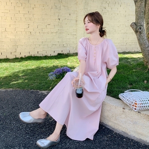 法式浪漫粉色连衣裙女夏2025新款飞飞袖气质温柔甜美遮肉初恋长裙图片