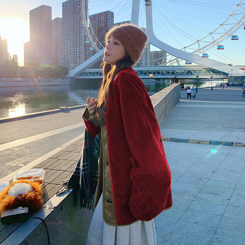 羊羔毛外套女秋冬2024新款高级感皮毛一体羊羔绒棉服学院风爆款，女装短外套，浙宝125