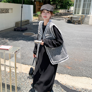 初秋简约长袖连衣裙2025新款套装马甲小香风气质女神范温柔两件套图片