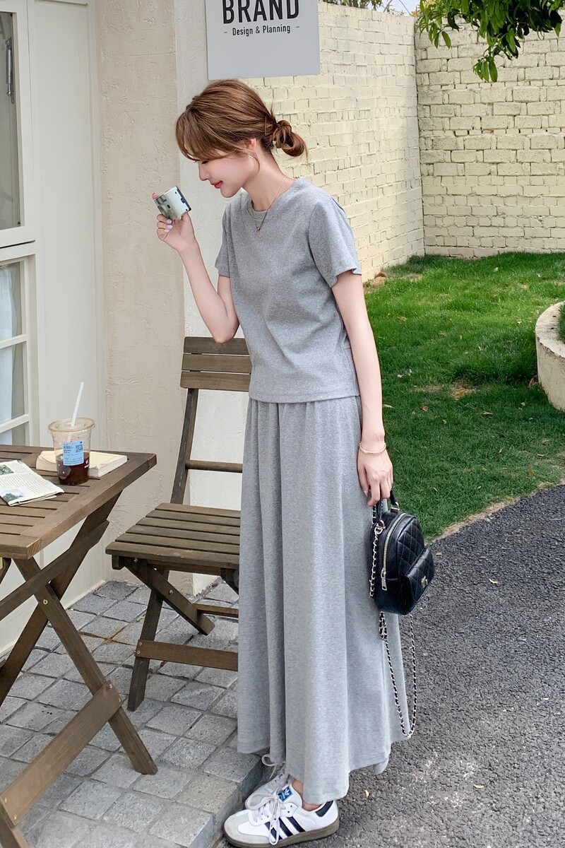 灰色慵懒风绑带连衣裙女2025夏季新款韩系设计感休闲收腰显瘦长裙,女装套装/套裙,浙宝125