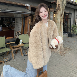 高级感毛绒外套女冬季新款小个子加厚保暖皮毛一体环保皮草短外套图片